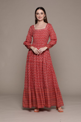 aarke Ritu Kumar Women Fit and Flare Red Maxi/Full Length Dress