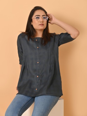 THE TINGE Casual Self Design Women Grey Top