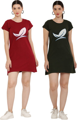 HouseOfCommon Women T Shirt Multicolor Above Knee/Mid Thigh Length Dress