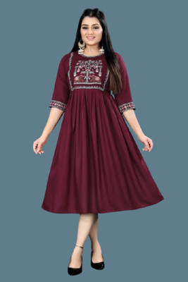 DICHIKA Fashion Women Fit and Flare Black Midi/Calf Length Dress