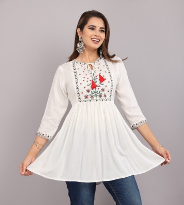 nagma Casual Embroidered Women White Top