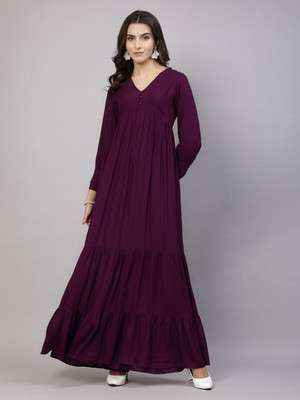 AAYU Women Layered Purple Maxi/Full Length Dress