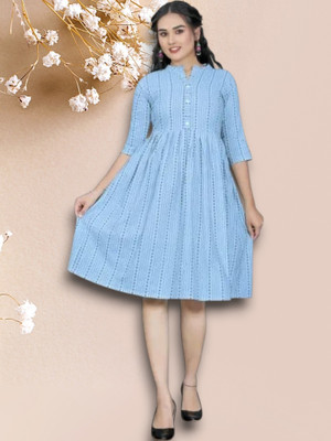 Icon Fashiongf Women Self Design A-line Kurta(Blue)