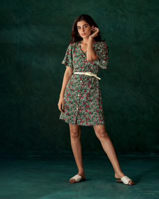 HouseOfCommon Women Fit and Flare Multicolor Above Knee/Mid Thigh Length Dress