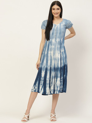 METRONAUT Women Fit and Flare Grey Midi/Calf Length Dress