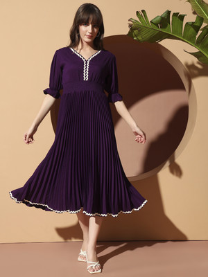 LookShine Women A-line Purple Midi/Calf Length Dress