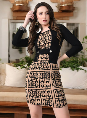 METRONAUT Women Bodycon Multicolor Knee Length Dress