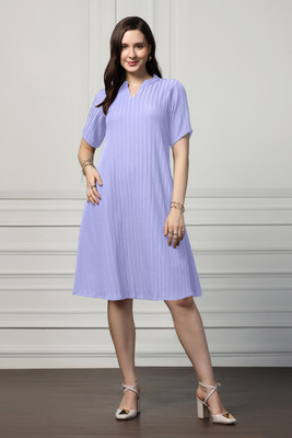 Moda Rapido Women A-line Light Blue Knee Length Dress