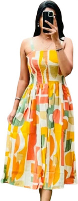 LookBeautifull Women Maxi Orange Ankle Length Dress