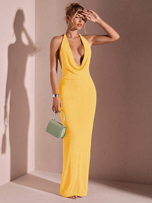 Moda Rapido Women Bodycon Yellow Maxi/Full Length Dress