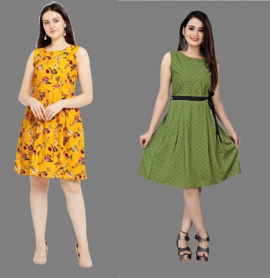 tanvi creation Women Fit and Flare Yellow Dress