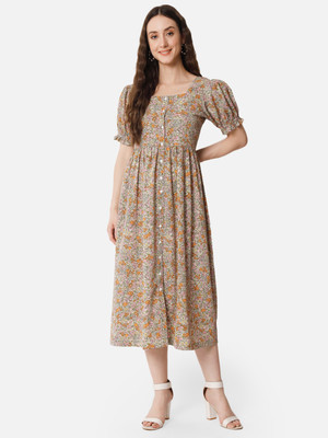 ALL WAYS YOU Women A-line Multicolor Midi/Calf Length Dress