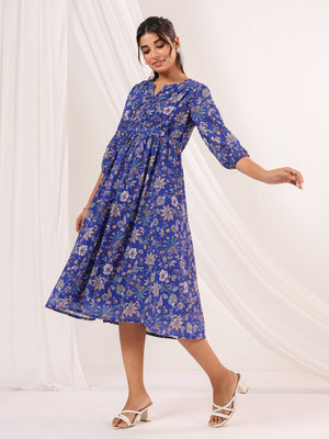Janasya Women Fit and Flare Multicolor Below Knee Dress