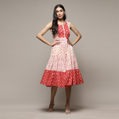 BIBA Women Ethnic Dress Red Knee Length Dress