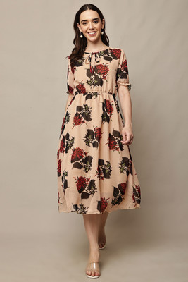 Tamina Women A-line Multicolor Midi/Calf Length Dress