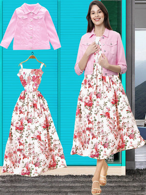 velvin Women A-line Pink, Multicolor Midi/Calf Length Dress