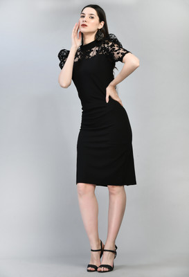 Lyublyu Women Bodycon Black Knee Length Dress