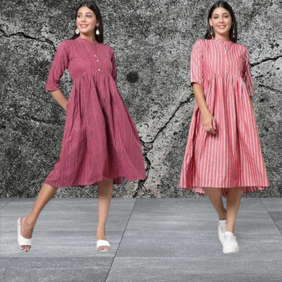 Rangrasiya Creation Women A-line Multicolor Knee Length Dress