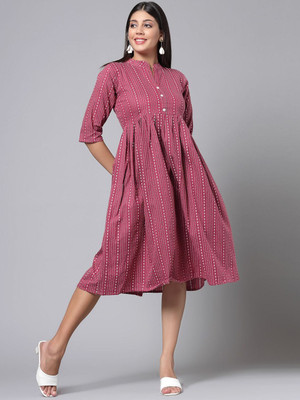 Moda Rapido Women Fit and Flare Maroon Midi/Calf Length Dress
