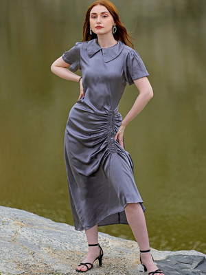The Indian Garage Co. -Freehand Women Bodycon Grey Midi/Calf Length Dress