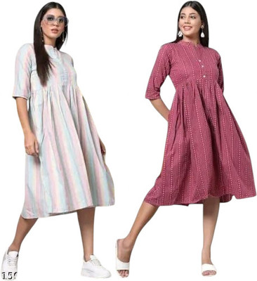 Rangrasiya Creation Women A-line Multicolor Knee Length Dress