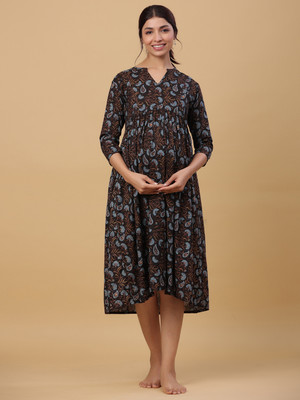 Crafiqa Women Fit and Flare Black Midi/Calf Length Dress