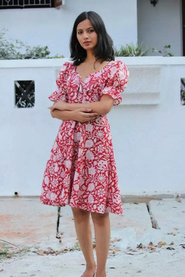 HK SHOPEE Women Fit and Flare Pink Midi/Calf Length Dress