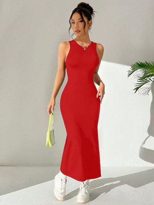 Aahwan Women Bodycon Red Midi/Calf Length Dress