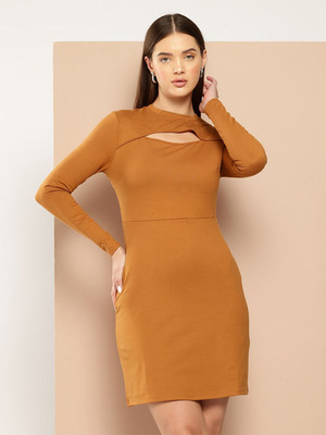 CHEMISTRY Women Bodycon Brown Above Knee/Mid Thigh Length Dress