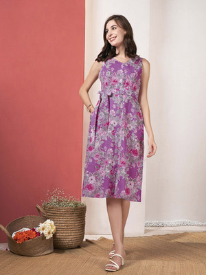 ANOUK Women A-line Purple Midi/Calf Length Dress