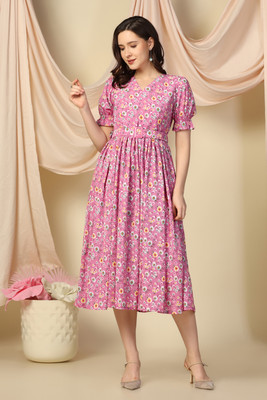 Mirrow Trade Women Fit and Flare Multicolor Midi/Calf Length Dress