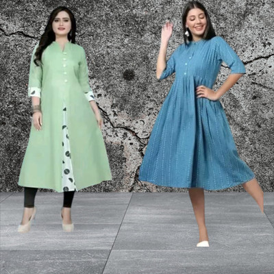 Suhani Creationnm Women Solid, Striped A-line Kurta(Green, Light Blue)