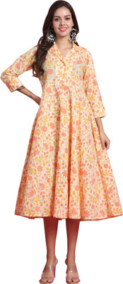 Wonder Weave Women A-line Beige, Orange Midi/Calf Length Dress