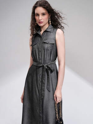 Tokyo Talkies Women Shirt Grey Midi/Calf Length Dress
