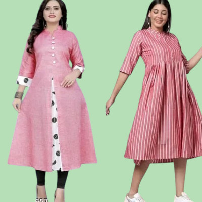 Texpamz Women Striped A-line Kurta(Pink)