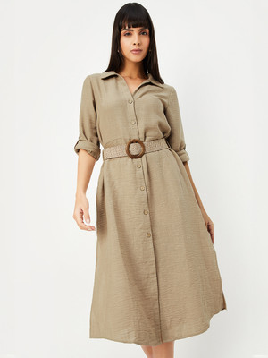 MAX Women Shirt Brown Below Knee Dress