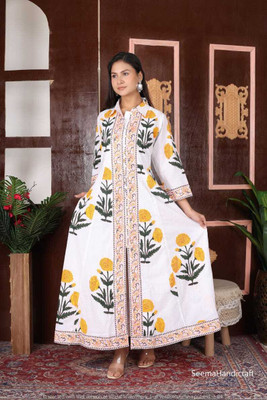 SEEMAHANDICRAFT Women A-line White Below Knee Dress