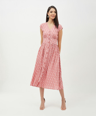 HARPA Women A-line Pink Midi/Calf Length Dress
