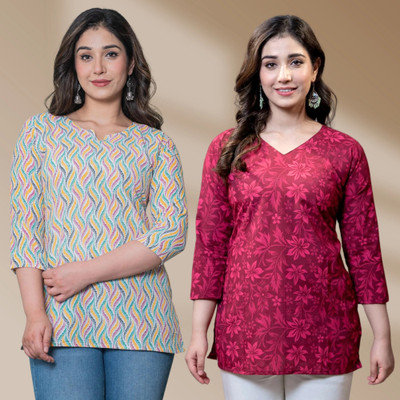 I N ENTERPRISES Casual Floral Print Women Multicolor, Red Top
