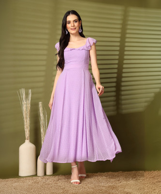 AAYU Women Fit and Flare Purple Maxi/Full Length Dress