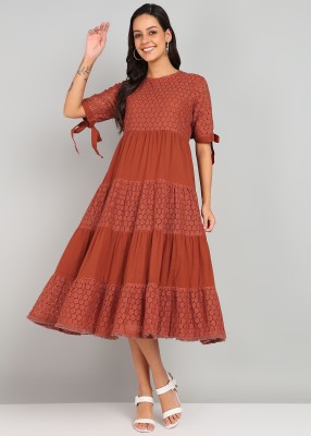 SHIV ALI APPARELS Women Gathered Brown Dress