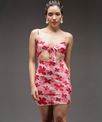 TANDUL Women Bodycon Pink, Red, White Above Knee/Mid Thigh Length Dress