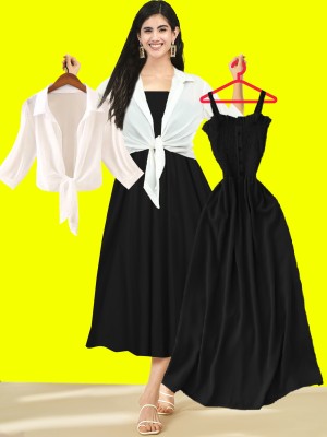 lahaba Women A-line White, Black Dress