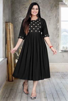 ShopGlobal Women Fit and Flare Black Midi/Calf Length Dress