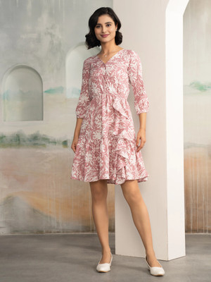 AASK Women Tiered Multicolor Above Knee/Mid Thigh Length Dress