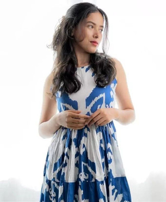 Shrishthi fashion Women Gown Blue Below Knee Dress