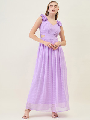 AAYU Women Fit and Flare Purple Maxi/Full Length Dress