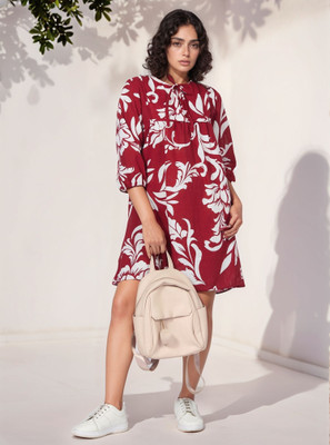 FashFun Women Fit and Flare Maroon Above Knee/Mid Thigh Length Dress