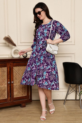 Wonder Weaves Women A-line Purple Knee Length Dress