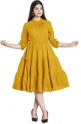 NG CREATION Women Fit and Flare Yellow Dress